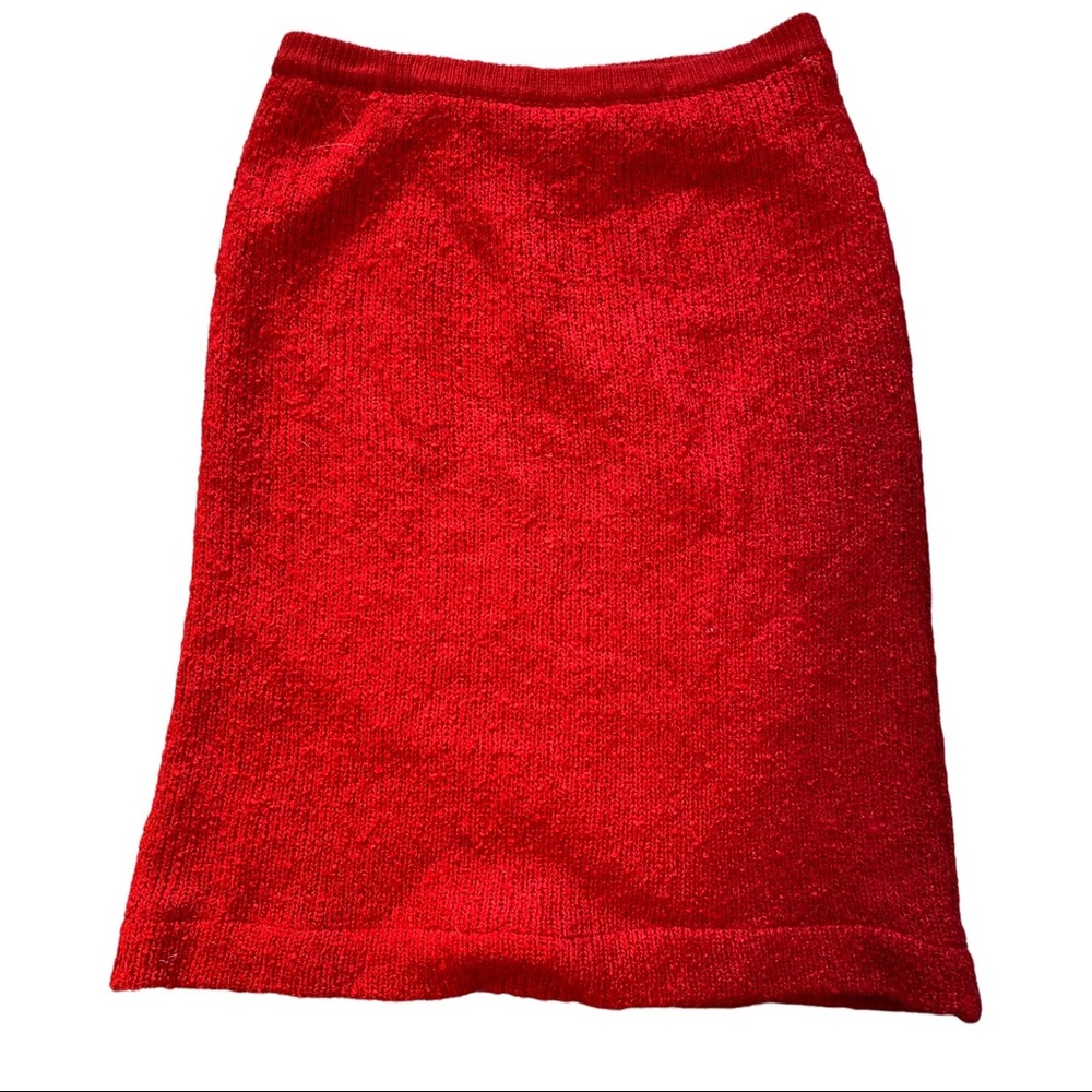 Vintage 90s Tanner Womens Red Knit A-Line Acrylic Skirt Sz L Classic Textured